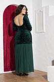 Emerald Green Sequin & Pleated Chiffon Soirée Dress