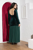 Emerald Green Sequin & Pleated Chiffon Soirée Dress