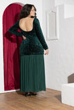 Emerald Green Sequin & Pleated Chiffon Soirée Dress