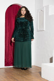 Emerald Green Sequin & Pleated Chiffon Soirée Dress