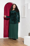 Emerald Green Sequin & Pleated Chiffon Soirée Dress