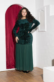 Emerald Green Sequin & Pleated Chiffon Soirée Dress