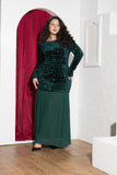 Emerald Green Sequin & Pleated Chiffon Soirée Dress