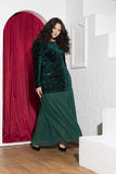 Emerald Green Sequin & Pleated Chiffon Soirée Dress