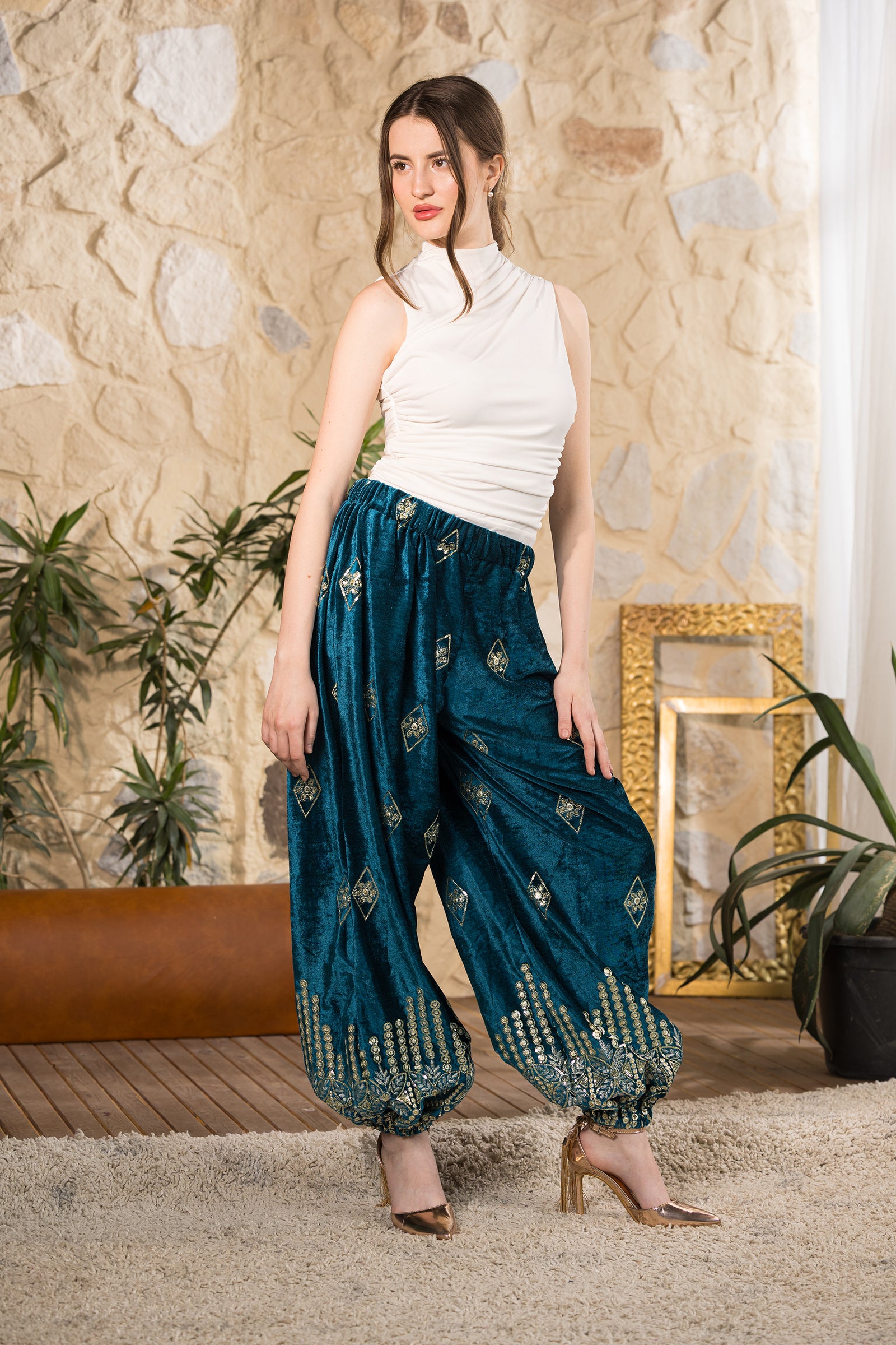 Emerald Heritage Velvet Pants