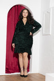 Emerald Ruffle Sequin Velvet Soirée Dress