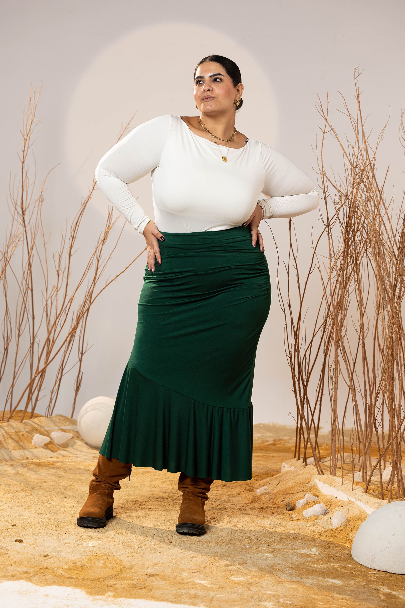 Emerald Sway Midi Skirt