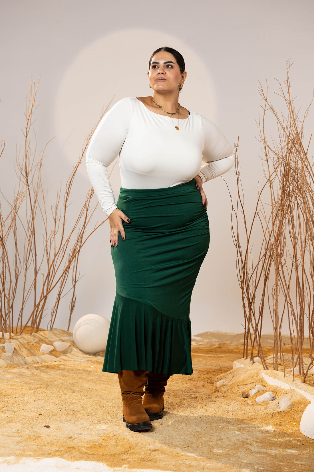 Emerald Sway Midi Skirt