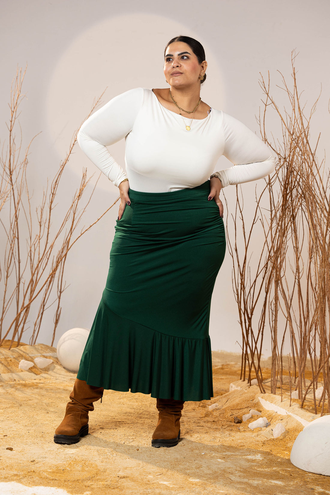 Emerald Sway Midi Skirt