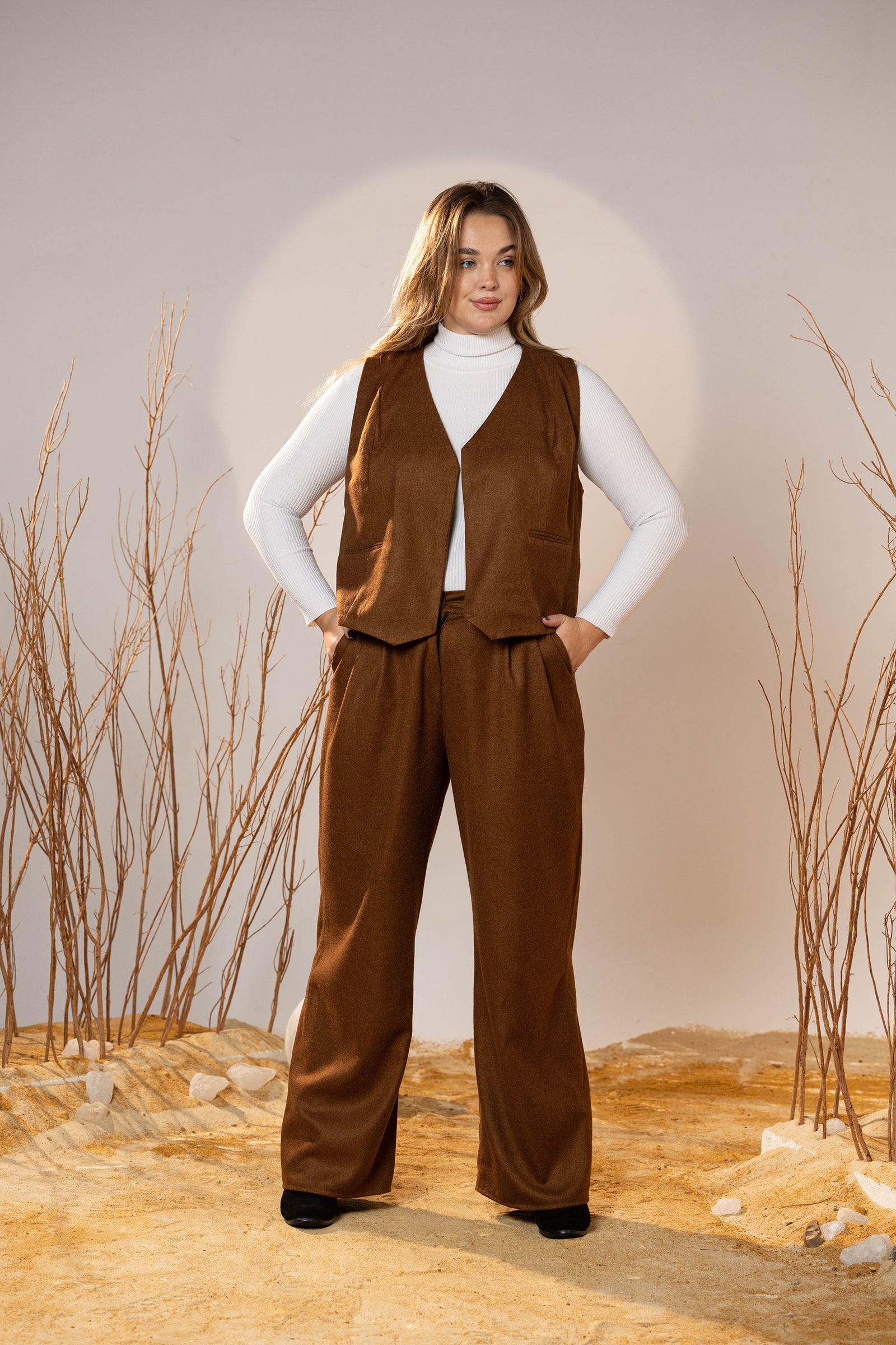 Essential 2-Piece Wool Vest Set - Brown
