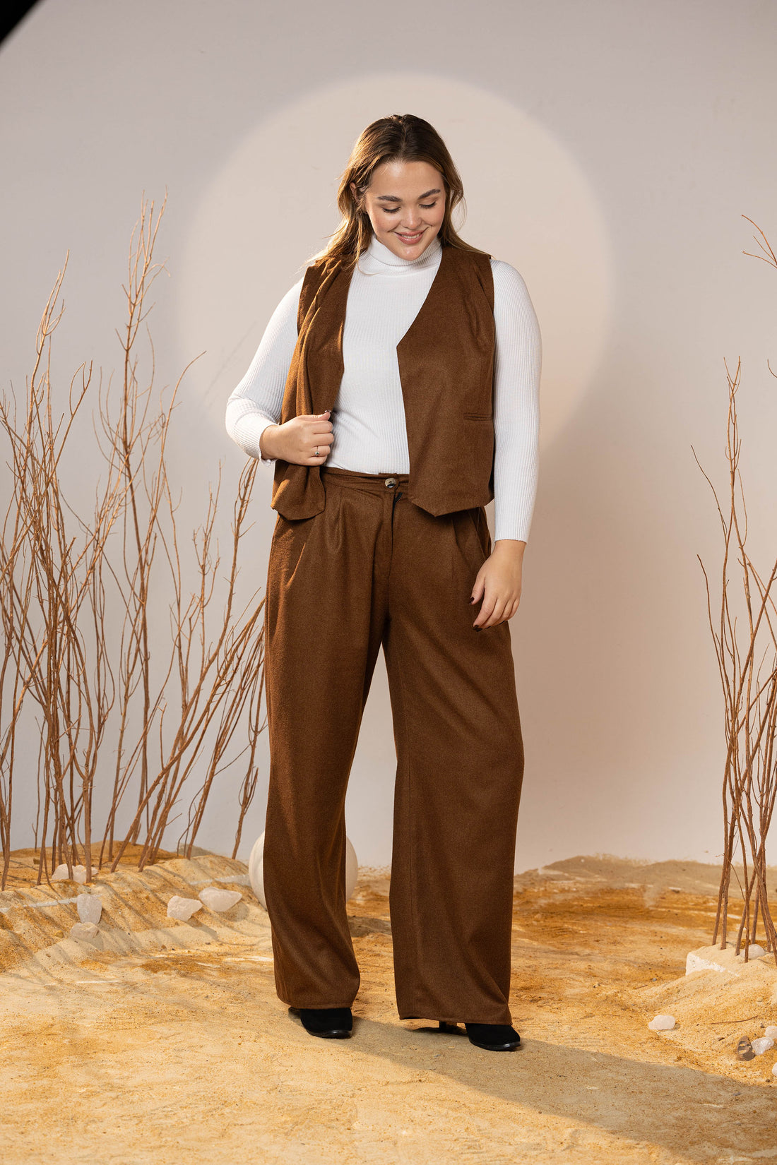 Essential 2-Piece Wool Vest Set - Brown