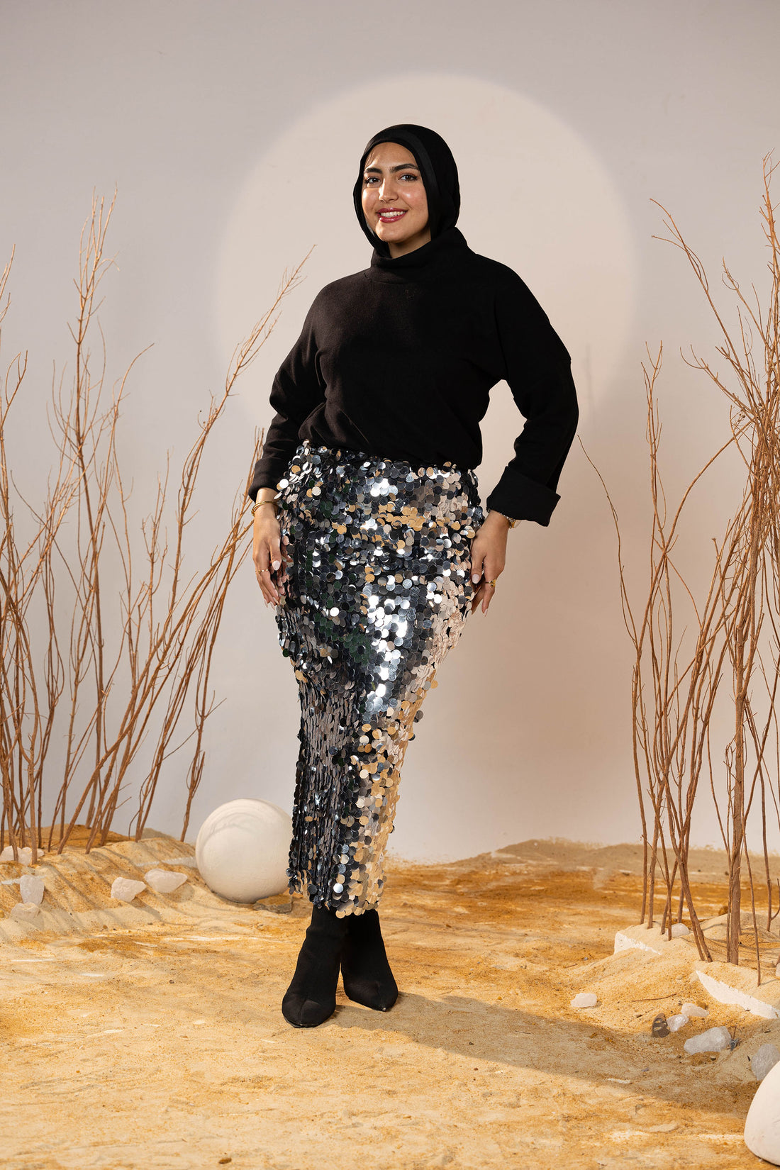 Glam Silver Sequin Coin Skirt