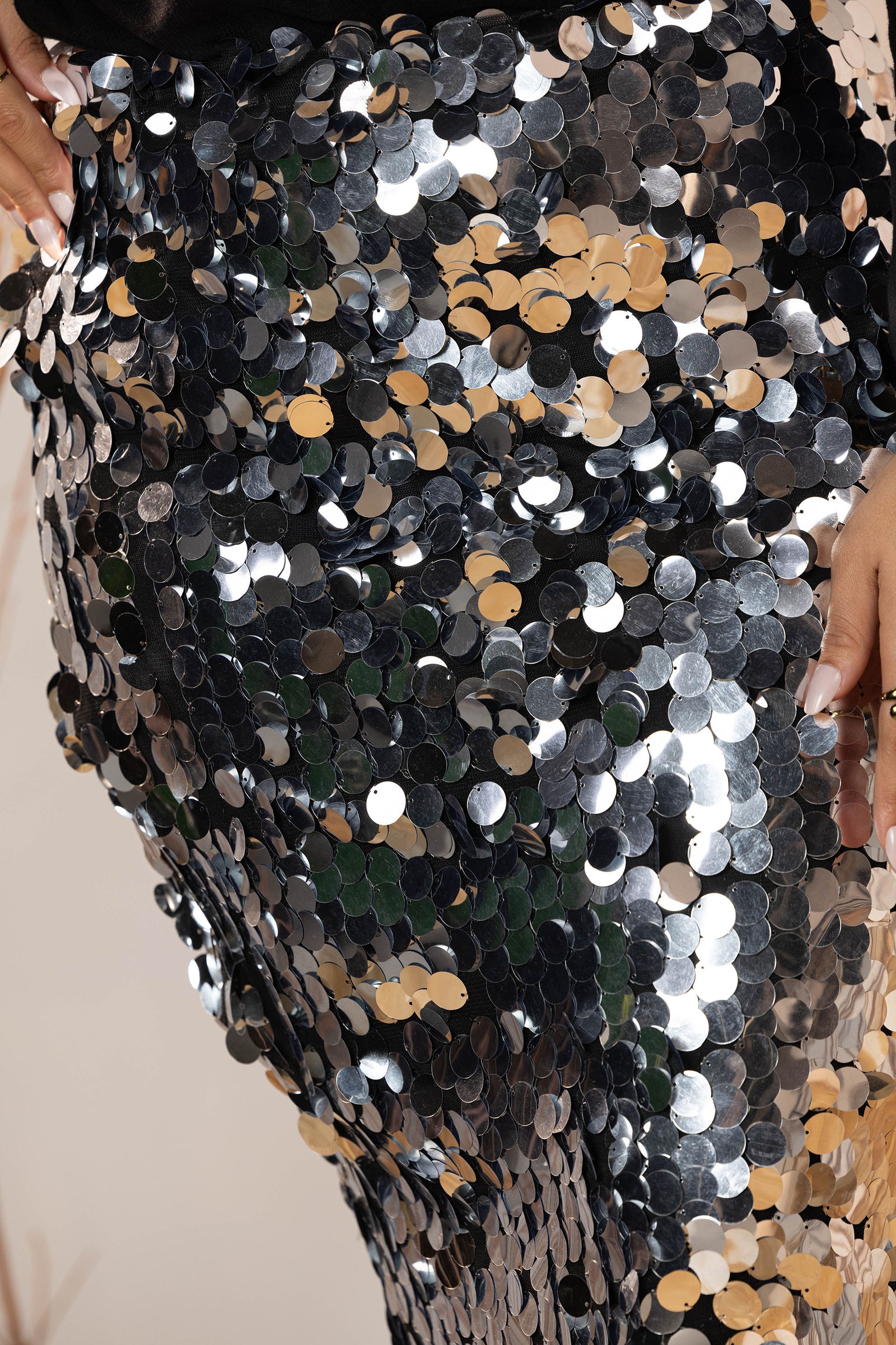 Glam Silver Sequin Coin Skirt