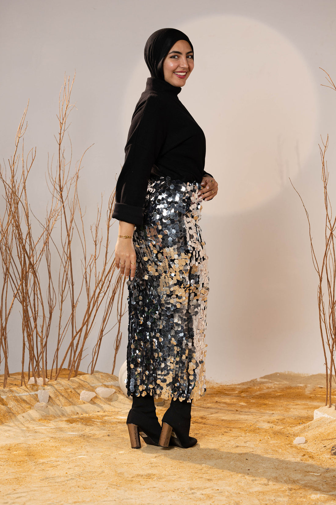 Glam Silver Sequin Coin Skirt