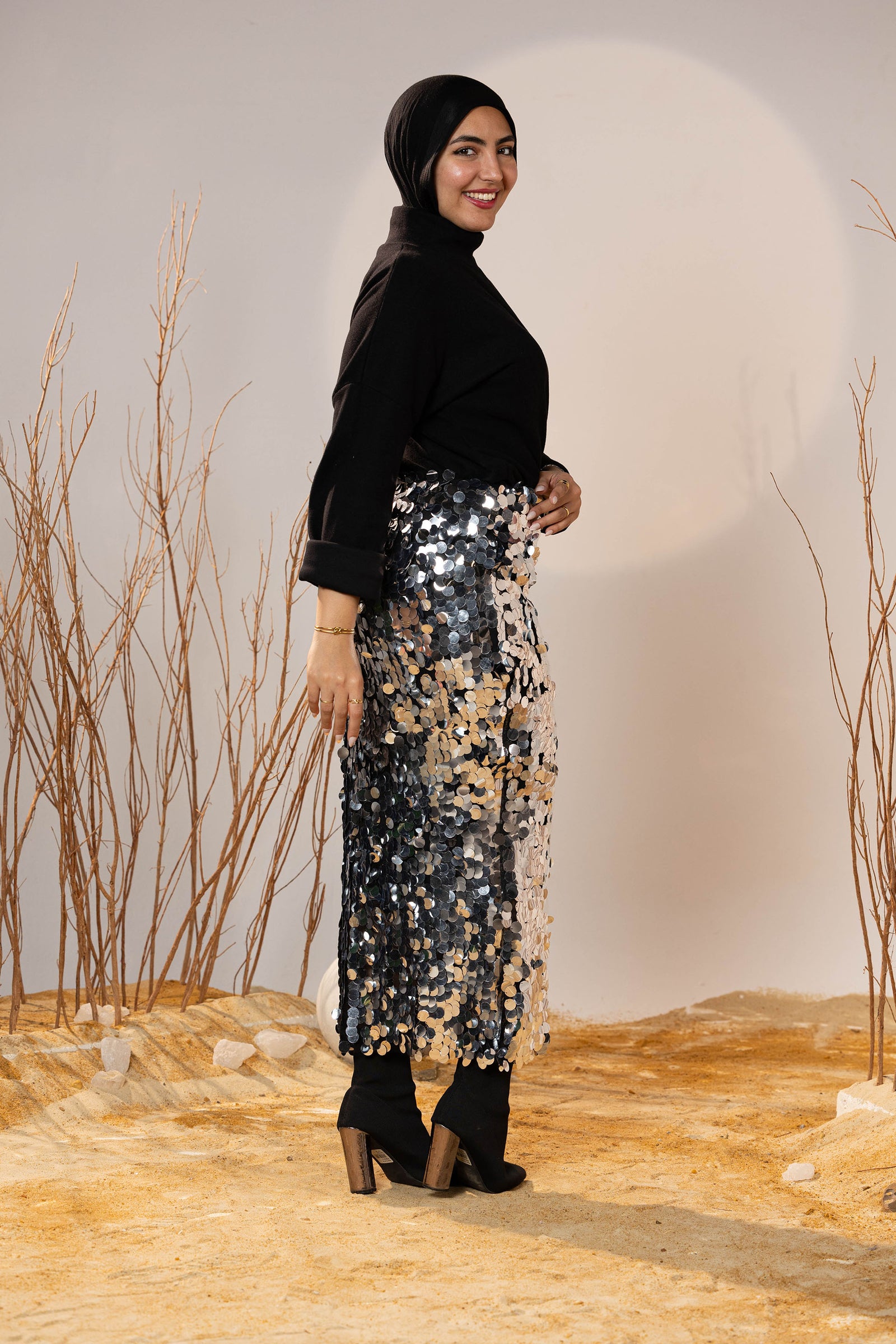 Glam Silver Sequin Coin Skirt