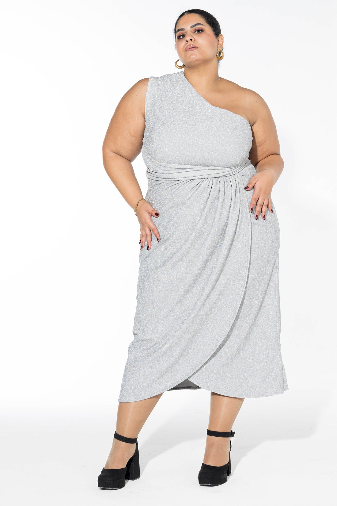 Glow Off-Shoulder Wrap Dress - Silver