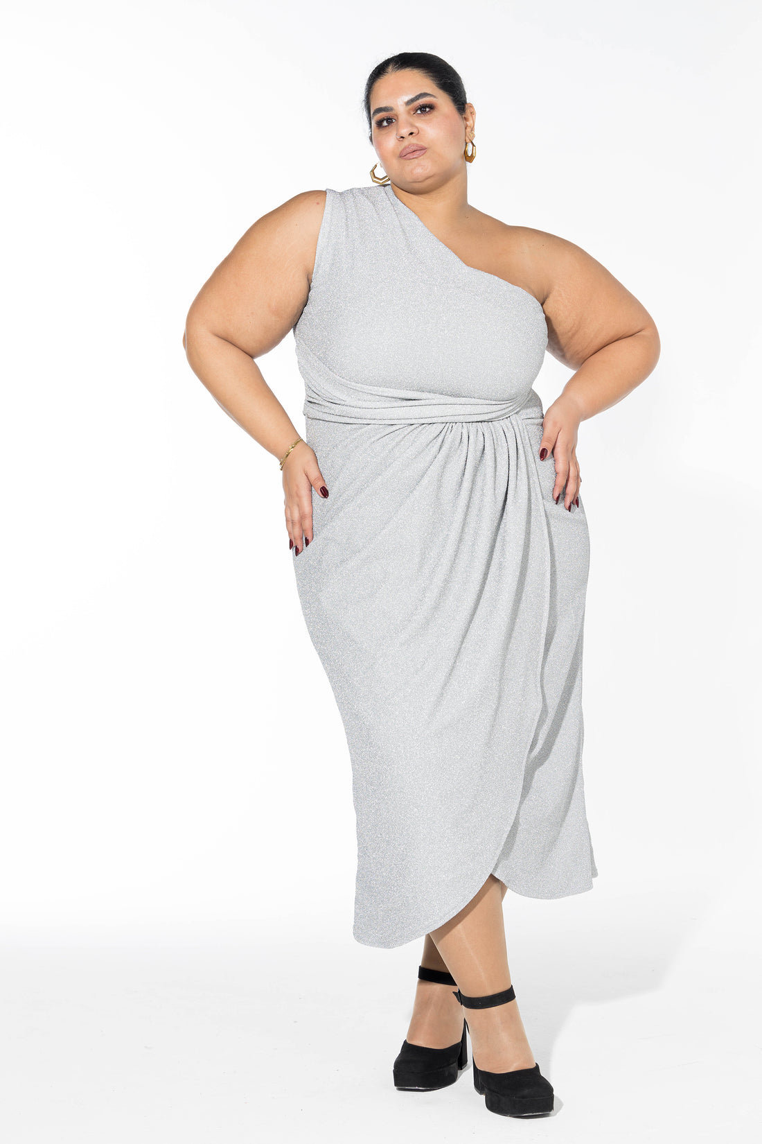 Glow Off-Shoulder Wrap Dress - Silver