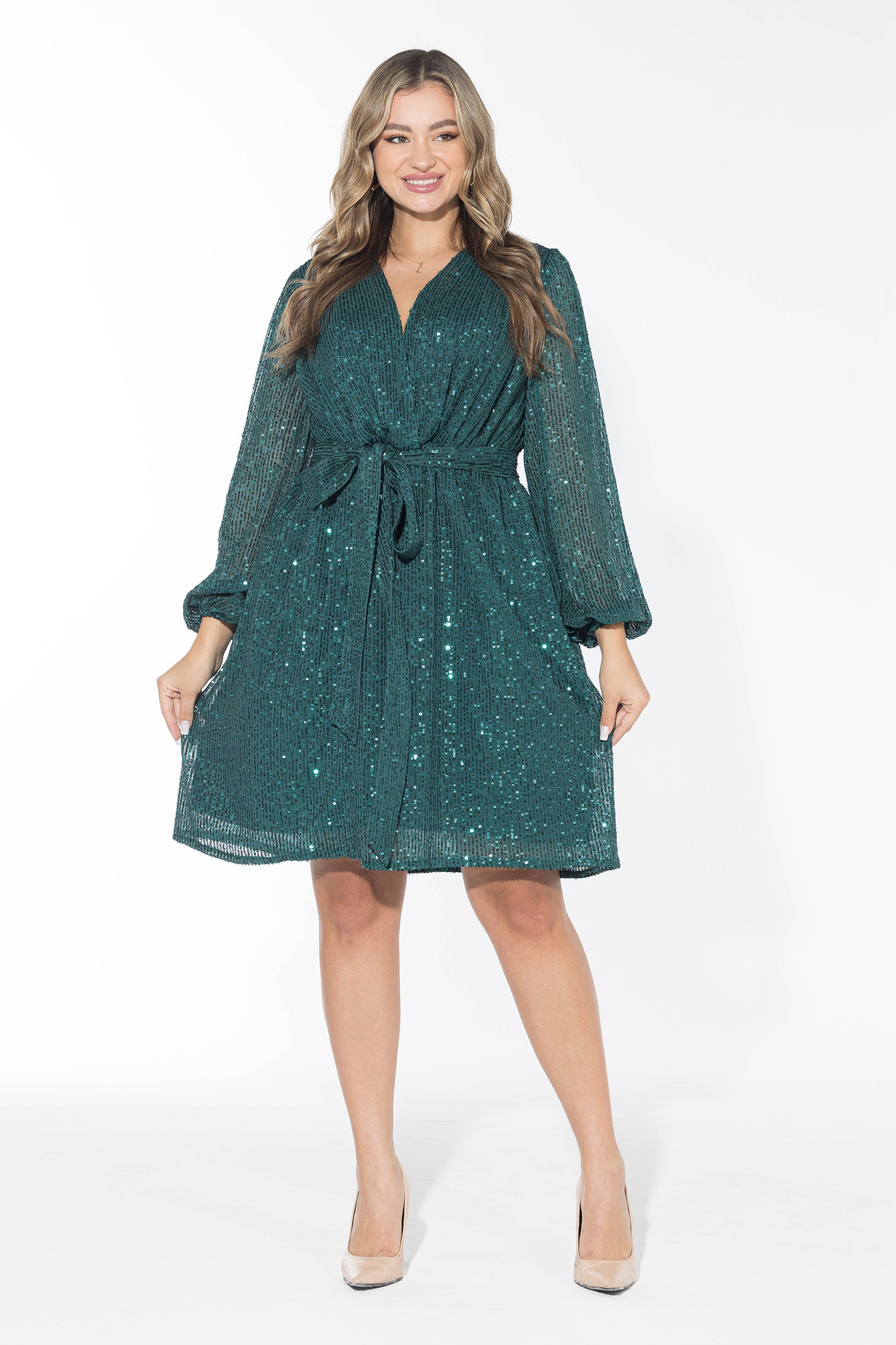 Glow Sequin Wrap Dress Emerald Green Rafeya Fashion Glow Sequin Wrap Dress Emerald Green Rafeya Fashion