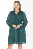 Glow Sequin Wrap Dress - Emerald Green