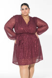 Glow Sequin Wrap Dress - Maroon