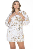 Golden Butterfly Sleeve Dress - Double Sequin White & Gold