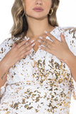 Golden Butterfly Sleeve Dress - Double Sequin White & Gold