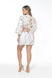 Golden Butterfly Sleeve Dress - Double Sequin White & Gold