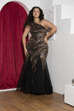 Golden Swirl Sequin One-Shoulder Soirée Gown