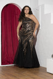 Golden Swirl Sequin One-Shoulder Soirée Gown