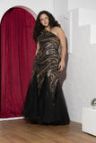 Golden Swirl Sequin One-Shoulder Soirée Gown