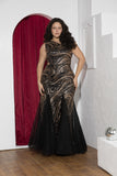 Golden Swirl Sequin One-Shoulder Soirée Gown