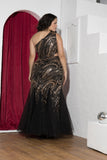 Golden Swirl Sequin One-Shoulder Soirée Gown