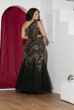 Golden Swirl Sequin One-Shoulder Soirée Gown