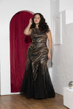 Golden Swirl Sequin One-Shoulder Soirée Gown