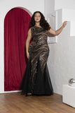Golden Swirl Sequin One-Shoulder Soirée Gown