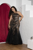 Golden Swirl Sequin One-Shoulder Soirée Gown