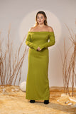 Green Off-Shoulder Rib Maxi Dress