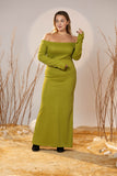 Green Off-Shoulder Rib Maxi Dress