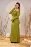 Green Off-Shoulder Rib Maxi Dress