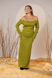 Green Off-Shoulder Rib Maxi Dress