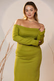 Green Off-Shoulder Rib Maxi Dress