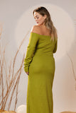 Green Off-Shoulder Rib Maxi Dress