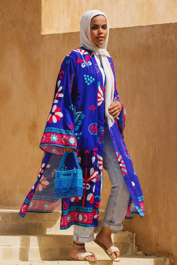 The Blue crepe Lotus kimono