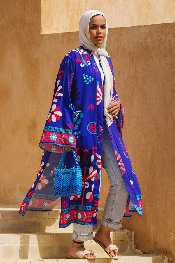 The Blue crepe Lotus kimono