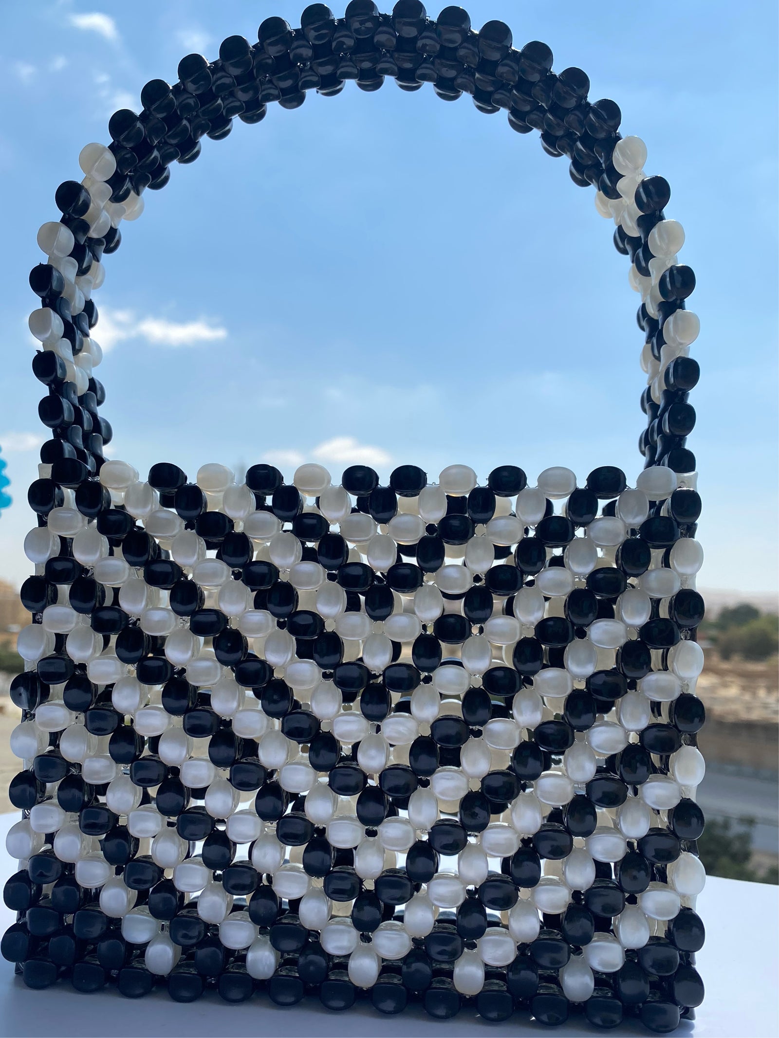 Black x white  Beaded Bag