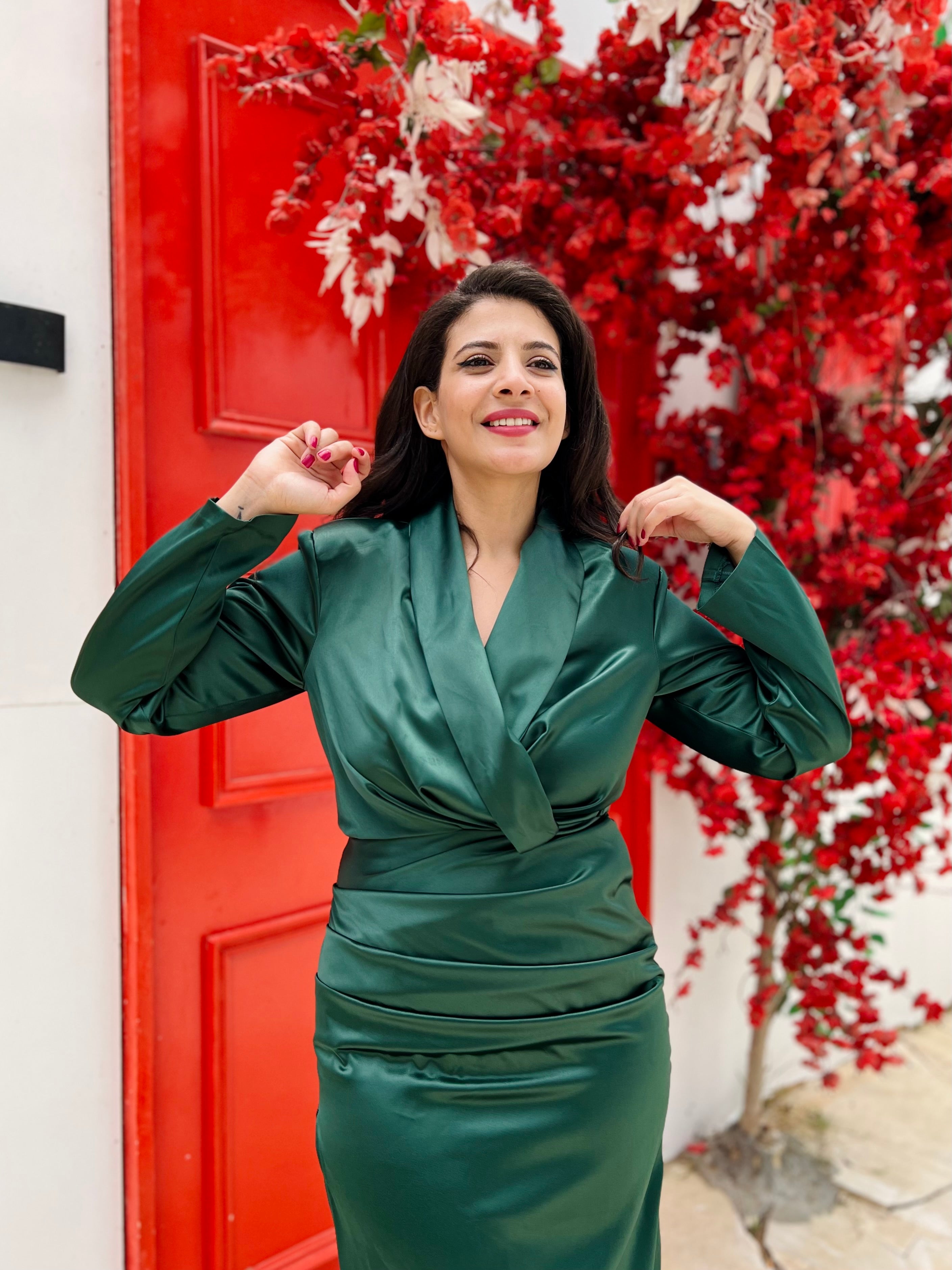 The Draped Blazer dress - Emerald green Rafeya Fashion The Draped Blazer dress - Emerald green Rafeya Fashion