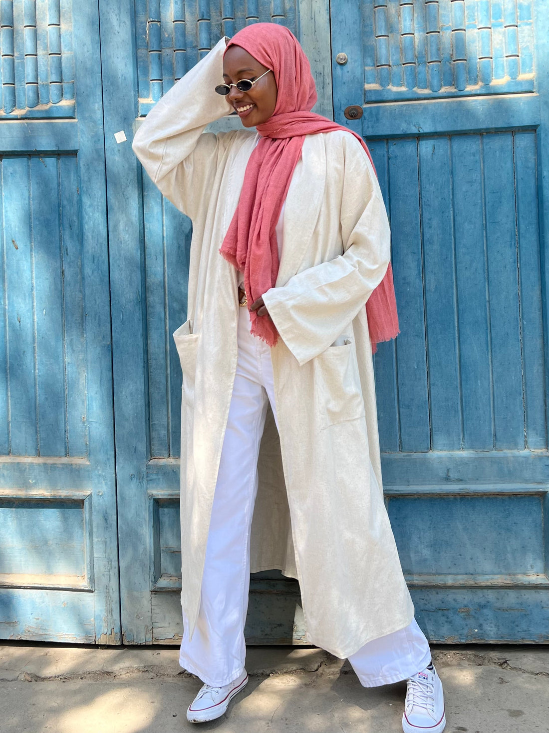 Collared linen kimono  - Beige