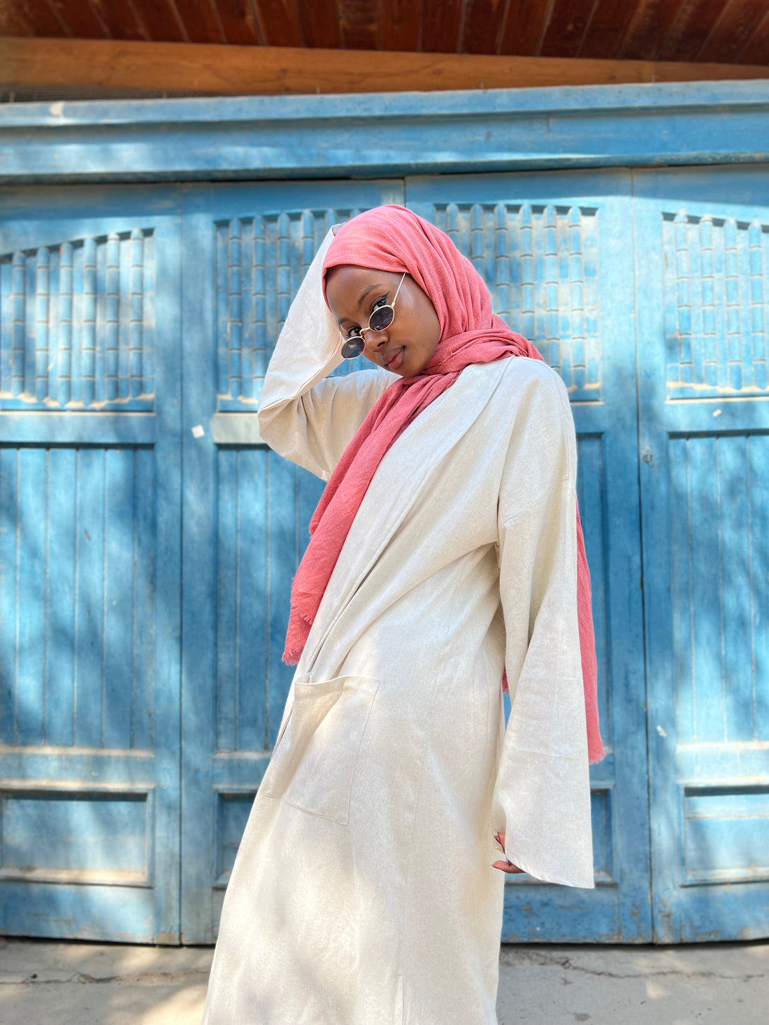 Collared linen kimono  - Beige