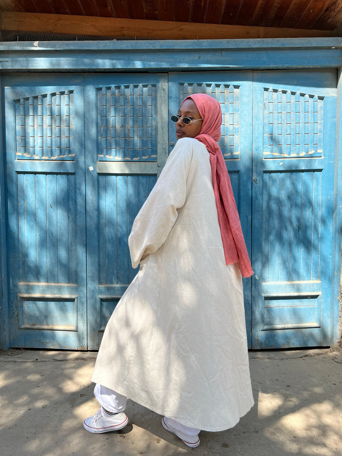 Collared linen kimono  - Beige