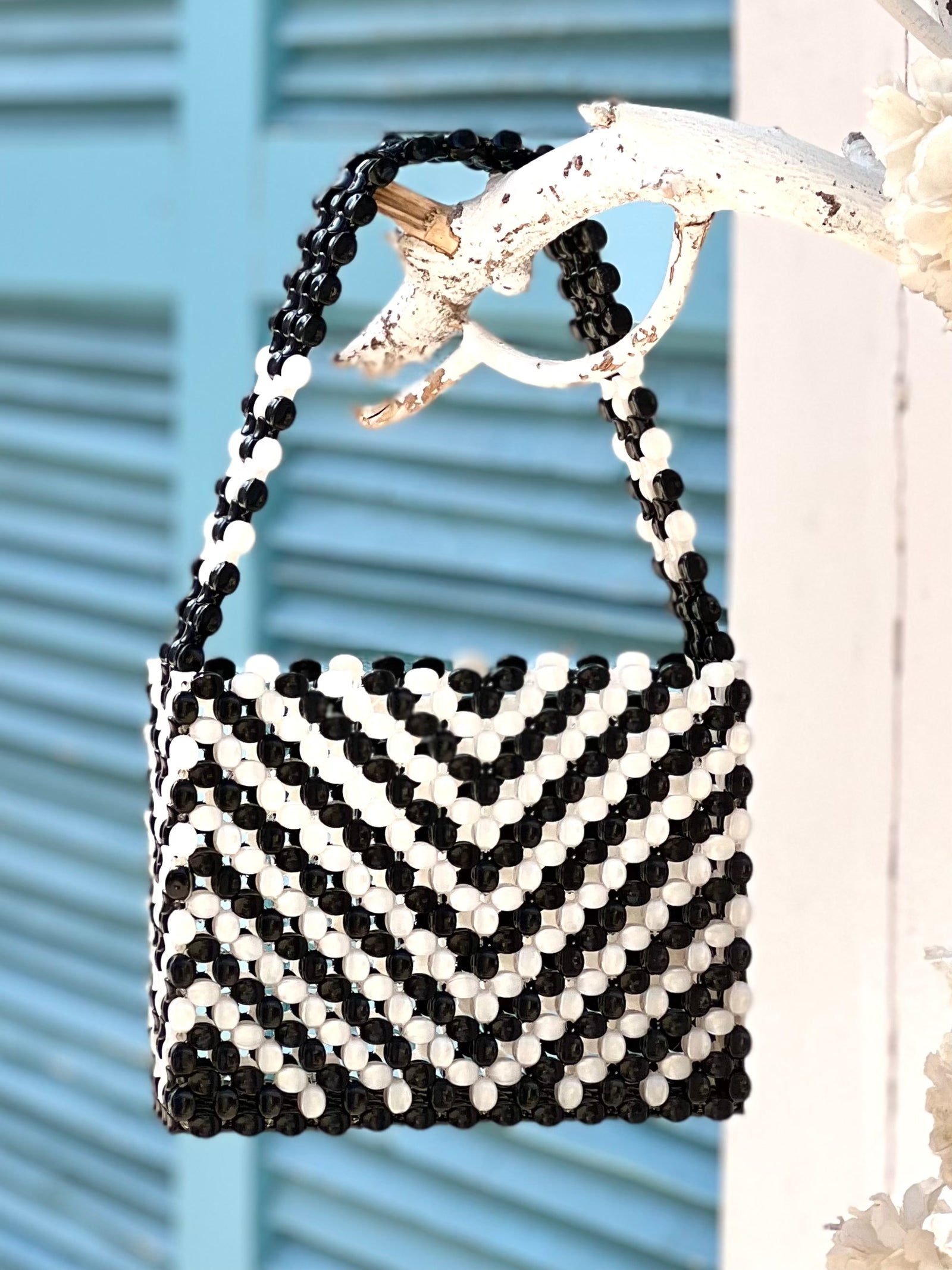 Black x white  Beaded Bag